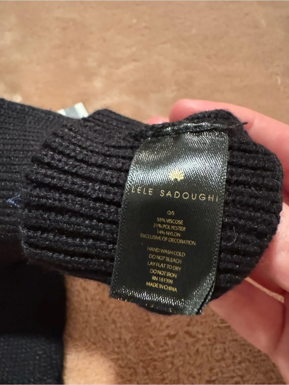 NWT Lele Sadoughi Fingerless Gloves with Bow and Pearl Accents, Black, One Size